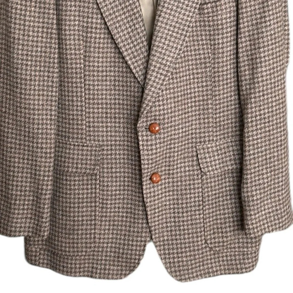 LACROSSE Vintage Wool Sport Coat Blazer Career Houndstooth Tan Elbow Patch 42L - Picture 3 of 16